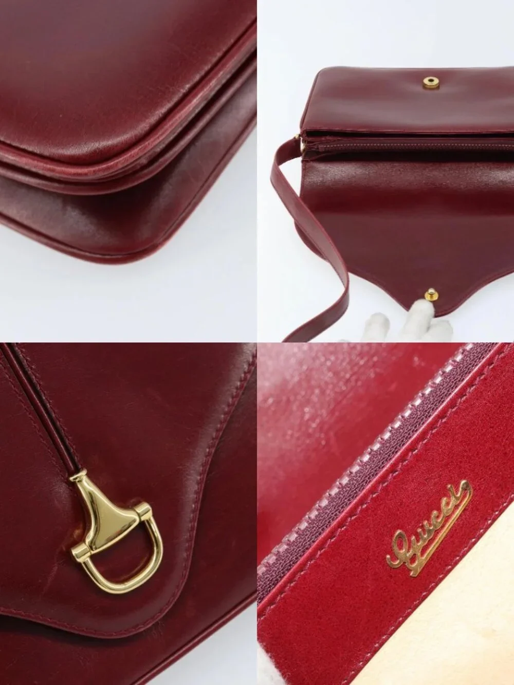 GUCCI Horsebit Shoulder Bag Leather Red Gold Auth ep13642 - Picture 15 of 15